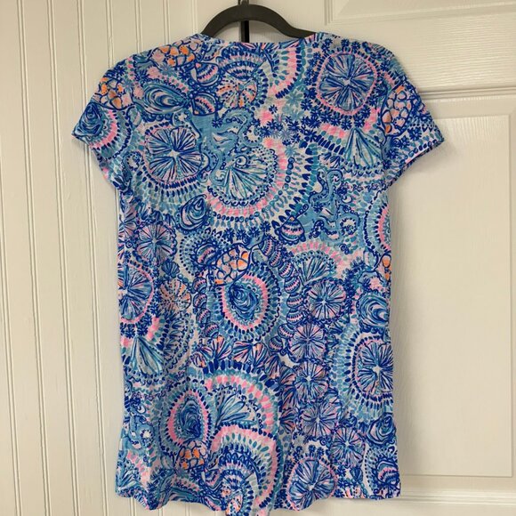 Lilly Pulitzer Etta V Neck Shirt - XS - Blue Grotto - Picture 3 of 5